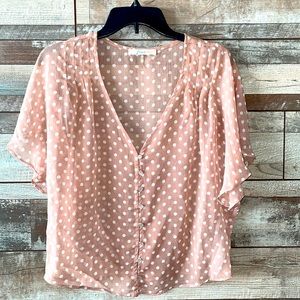 Freebird sheer tan w/ white polka dots small
